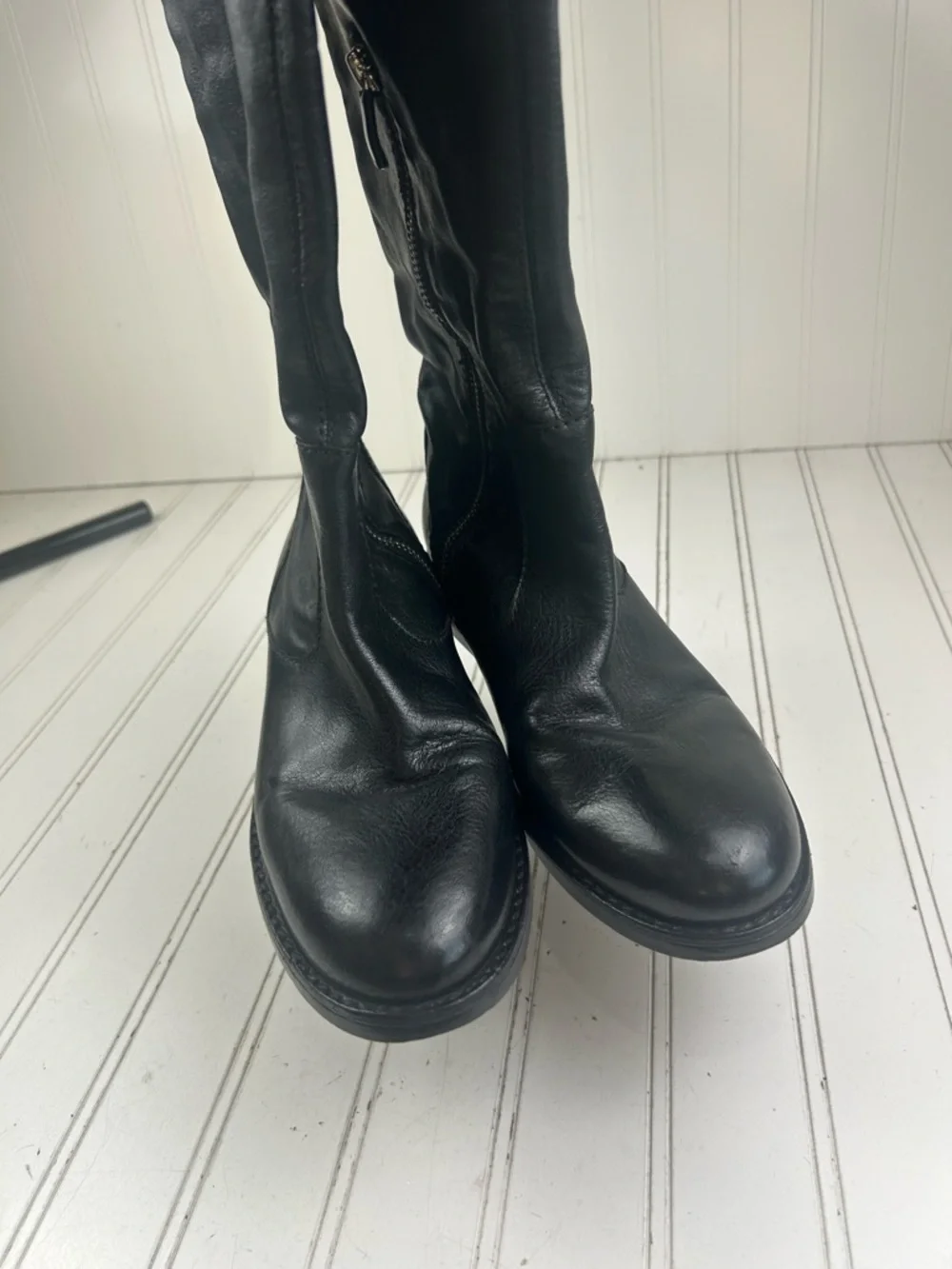 Vince Camuto Black Leather Over-the-Knee Lace-Up Zip Boots